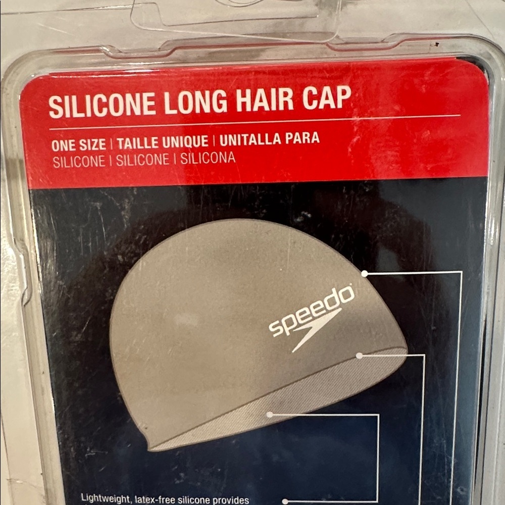 Speedo Black Silicone Swim Cap long hair one size latex free